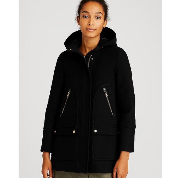 J. Crew Chateau Parka Italian Wool Stadium Cloth Coat Black - Picture 1 of 7